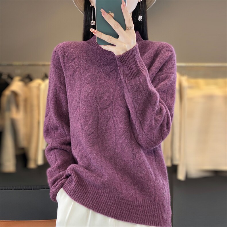 女士秋冬羊毛衫半高领羊毛简约保暖,女装羊毛衫,忠诺羊绒