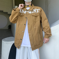 美式复古字母印花牛仔夹克潮流新款宽松休闲外套，男装工装外套，星座410-6（原星座1304-1）