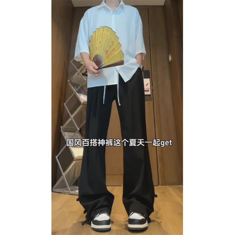 新中式侧边排扣冰丝西裤图片