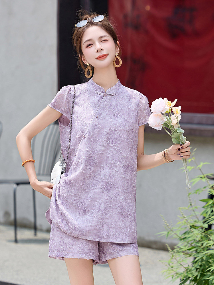 新中式国风套装短裤女2025夏新款小个子巨好看绝美漂亮穿搭两件套,女装套装/套裙,众宇琦