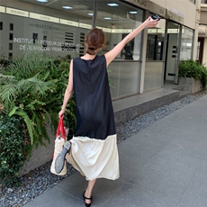 黑色波点拼接背心裙女2025年夏季淡人时尚独特绝美小众设计感裙子，女装连衣裙，2C050