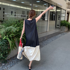 黑色波点拼接背心裙女2025年夏季淡人时尚独特绝美小众设计感裙子图片