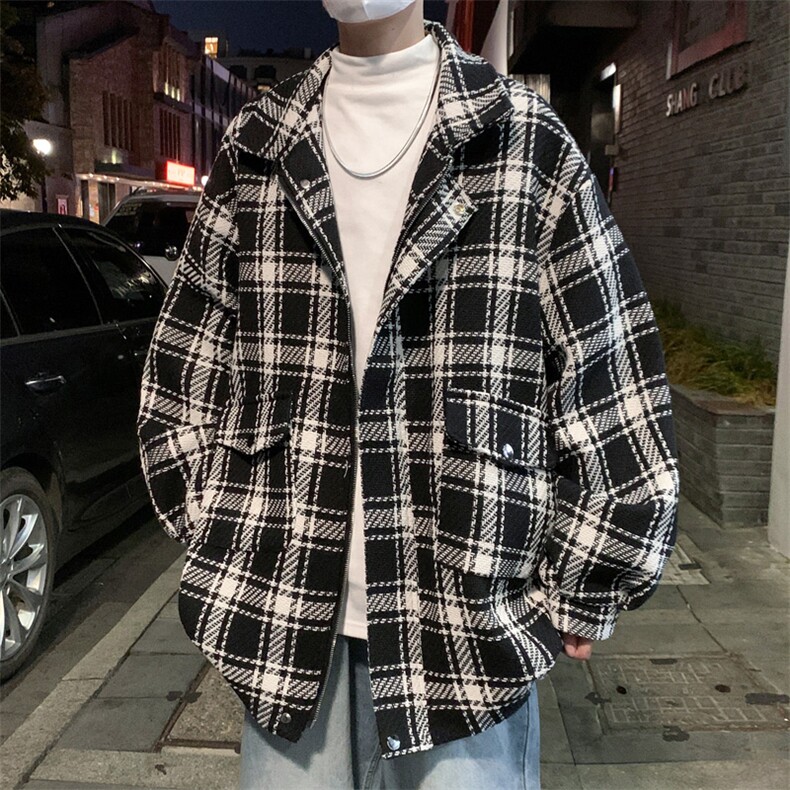 男士大衣男秋冬季新款潮牌夹克港风宽松粗织外套 J6511 P95图片