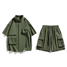 夏季套装男高品潮牌五分袖衬衫大码短裤两件套DSA157-1-C77-P85，男装衬衫，电商A157-1