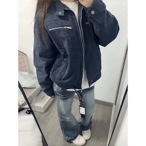 26春装高品质老钱风立领夹克外套男女美式潮牌拉链工装风宽松上衣图片