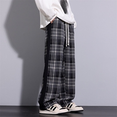 春季新款潮流美式高街垂感设计宽松格子直筒长裤A436-827-P35，男装休闲裤，电商A436