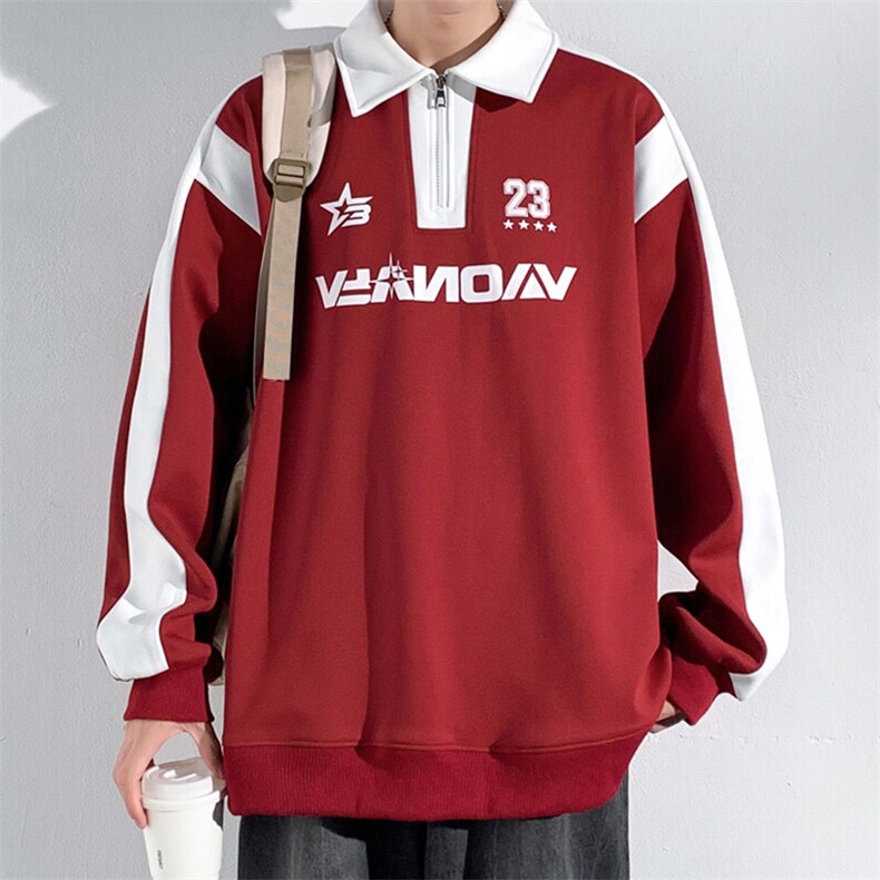 2025春季新款港风光影墙大码翻领印花卫衣M-5XHW24806-特P40,男装卫衣,电商A022