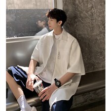 1港风华夫格短袖衬衫大码M-5XL金属纽扣短袖衬衣DCS8769特P35控68，男装T恤，星座226-2