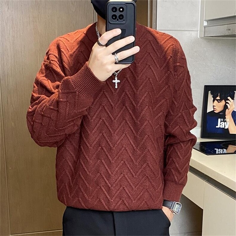 5325-特P68简约潮牌宽松ing肌理感卫衣男生港风毛衣加厚打底衫,男装针织衫/毛衣,电商D310B