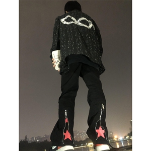 腿拉链宽松时尚水洗直筒牛仔裤设计百搭休闲裤子男长裤 NT566图片