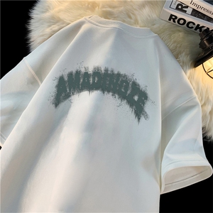XZ213-T44-P45控58 港风大码高街字母印花麂皮绒圆领短袖T恤图片