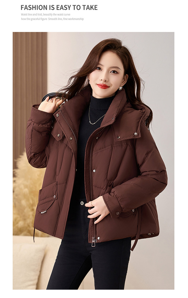 红休闲连帽羽绒服女2024冬季新款加厚白鸭绒面包服保暖外套,商品下架区,魅家