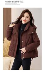 红休闲连帽羽绒服女2024冬季新款加厚白鸭绒面包服保暖外套，商品下架区，魅家