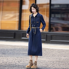 欧货时尚牛仔连衣裙女2024春秋新款高端独特炸街洋气减龄衬衫长裙，女装连衣裙，E百度