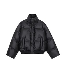 现货5W件冬季三防重磅硬挺boxy短款羽绒立领PU皮棉衣外套加厚棉服，男装棉衣，电商A443