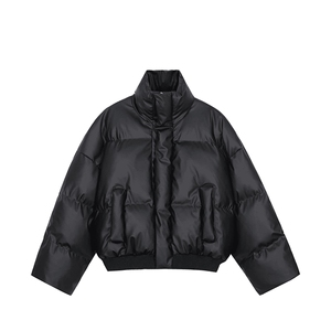 现货5W件冬季三防重磅硬挺boxy短款羽绒立领PU皮棉衣外套加厚棉服图片