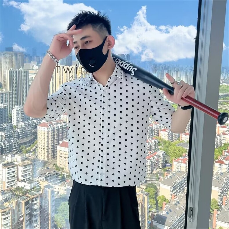 波点衬衫修身上衣质量 M-3XL T146图片
