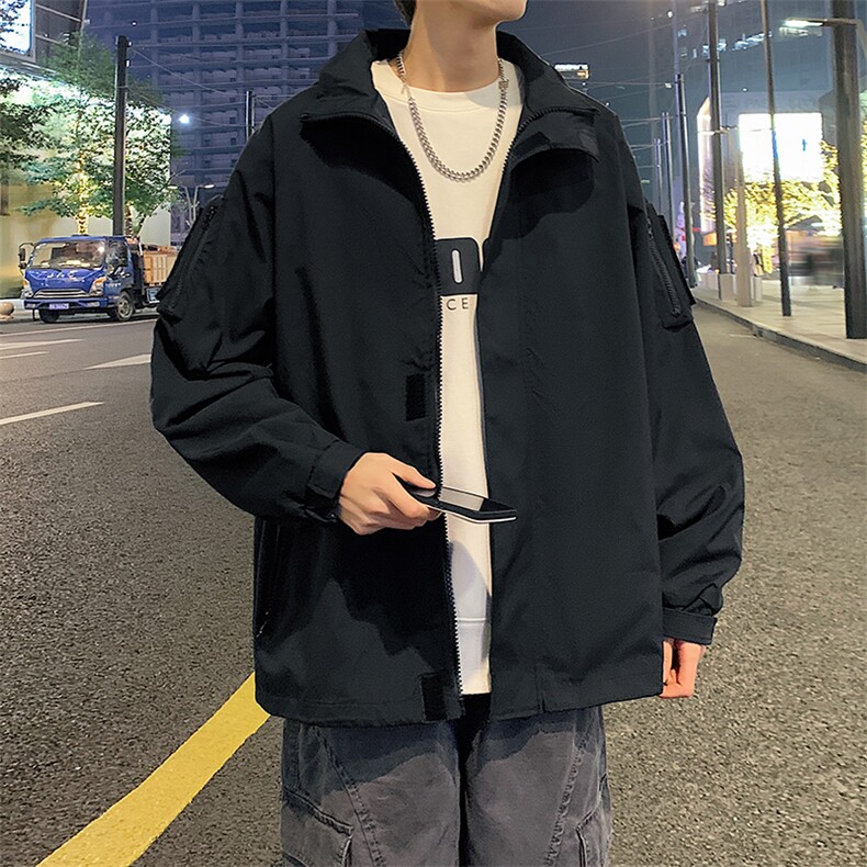 2023新款港风冲锋衣连帽夹克户外工装大码宽松休闲外套JK2364-P75,男装夹克,电商A128