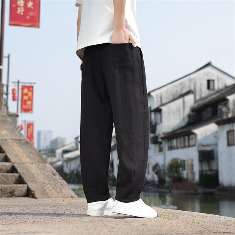 春夏新款帅气阔腿直筒裤风棉麻休闲裤男K2506-P70,男装休闲裤,电商A008