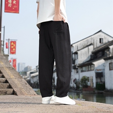 春夏新款帅气阔腿直筒裤风棉麻休闲裤男K2506-P70，男装休闲裤，电商A008