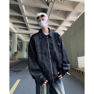 F436P68新款秋装男生休闲夹克外套美式高街时尚宽松休闲