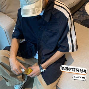 2025夏季新款t恤短袖男宽松潮流港风衬衫半袖时尚百搭CS3507-p45