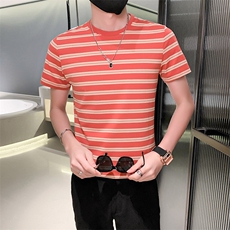 夏装小伙圆领条纹痞帅体恤男休闲上衣男士T301A-1/T38/P45，男装T恤，星座301A-1