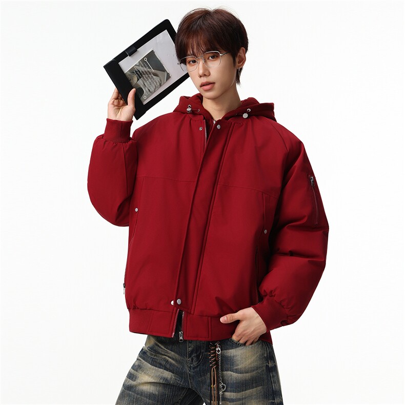 新款冬季大码羽绒棉服棉袄连帽假两件韩版宽松外套A436-2583-P95,男装棉衣,电商A436