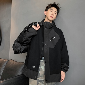 L到8XL2025秋季新款连帽重磅拼接夹克外套男加肥加大码胖子胖人