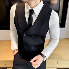 羊毛厚款条纹西服内搭马甲男士青果领双排扣毛呢背心DMJ8069-P73，男装背心/马甲，电商A213
