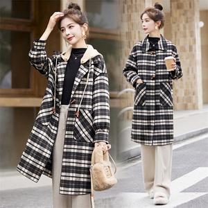 现货小香风双面羊毛外套冬季新款女装时尚气质通勒小个子活帽大衣,女装双面呢大衣,韩美纤衣