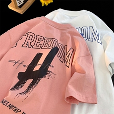 日系短袖t恤男升夏季潮流胖子大码上衣服潮牌ins宽松五分半袖体恤，男装T恤，电商B219A
