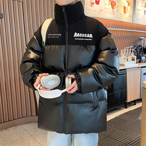 新款PU皮拼接灯芯绒立领印花棉衣男棉服冬季加厚棉袄MY615-P115图片