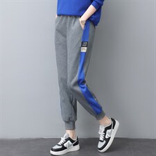 时尚百搭贴布撞色休闲卫裤女宽松显瘦高腰运动长裤春秋新款潮，女装休闲裤，依恋蒂丝
