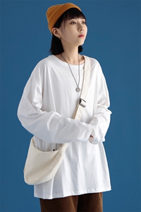 纯棉2024秋季新情侣纯色长袖T恤男女士打底衫圆领A158-T88889-P20图片