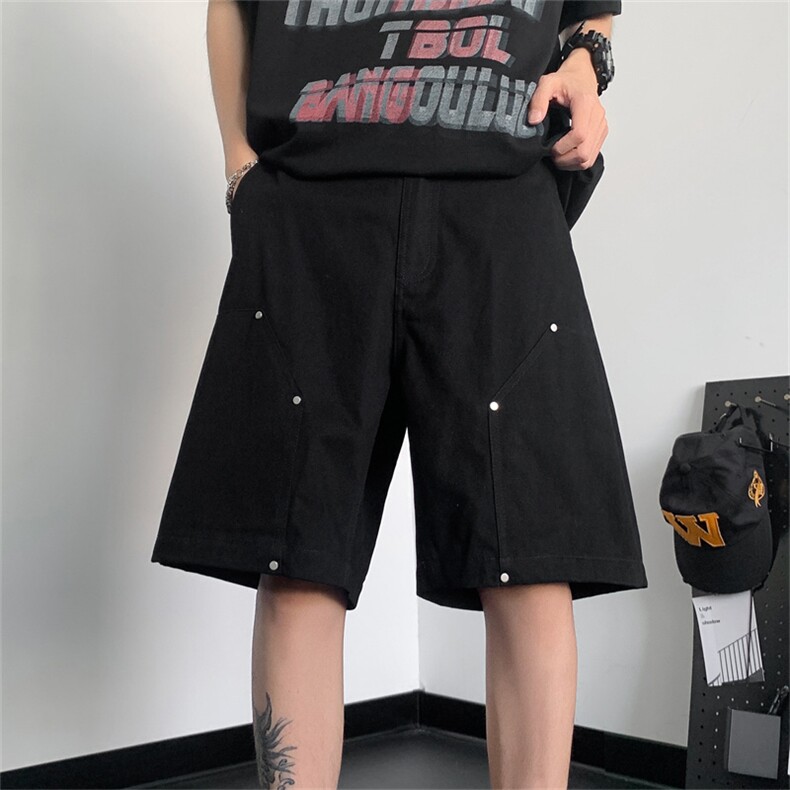 夏款男短裤工装大口袋织带铆钉宽松五分短裤D2231 P35图片