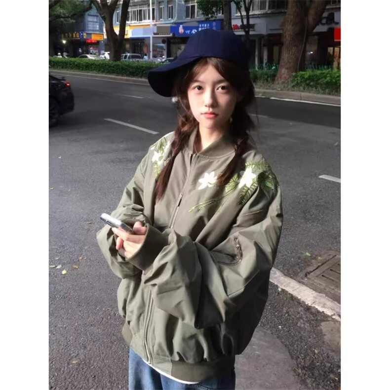 冬季加厚美式覆古花卉刺绣飞行员夹克棉服男女潮牌棒球领棉衣外套,男装夹克,星座506A