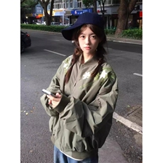 冬季加厚美式覆古花卉刺绣飞行员夹克棉服男女潮牌棒球领棉衣外套，男装夹克，星座506A