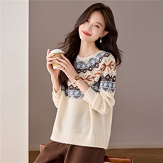 【100%羊毛】费尔岛提花毛衣女秋冬2025新款小个子短款内搭打底衫，女装羊毛衫，艾米