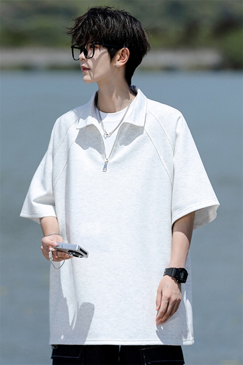 8XL-M半拉链t恤短袖POLO衫男款夏季美式翻领宽松大码半袖DT008P45,男装T恤,电商B312