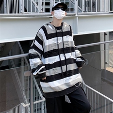 秋季新款潮流痞帅套头针织衫连帽男美式复古设计破洞条B615-P50，男装针织衫/毛衣，星座1109-3
