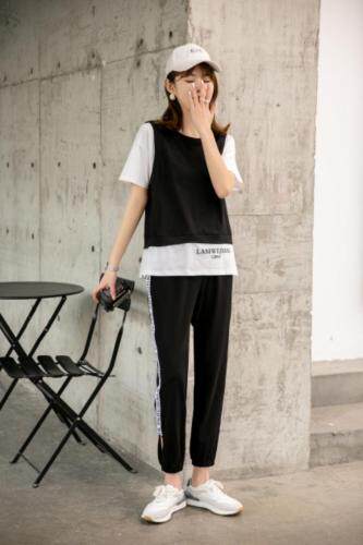 现货供应：卫衣面料假两件套套装M一XXL，女装卫衣/绒衫，拉思维加丝