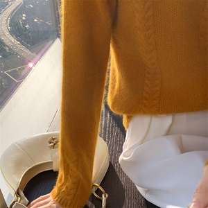 100%纯羊毛衫女圆领麻花加厚长袖针织毛衣宽松百搭打底羊绒衫上衣图片