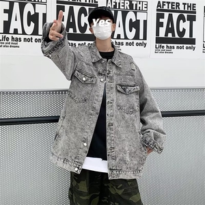 春秋做旧牛仔外套男高街潮牌日系美式休闲嘻哈青少年夹克 W032图片