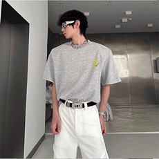 抖音得物供货210克现货宽松纯棉美式潮牌印花落肩袖纯棉T恤AT2150，男装T恤，电商A443
