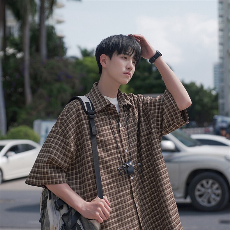 复古衬衫港风日系衬衫短袖外套翻领B225-C6060-P70-X88,男装T恤,电商B225
