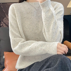 100%纯羊毛衫女士圆领亮丝加厚长袖纯色毛衣宽松羊绒衫针织打底衫，女装羊毛衫，暮绒羊羊绒