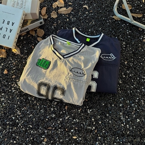 港风秋款男V领卫衣棒球服运动条纹夹克外套WY66 P45图片