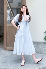 2025新款夏季纯色清凉减龄排扣POLO领连衣裙2569-P135控198，女装连衣裙，2D009