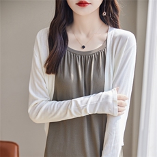 时尚冰丝防晒开衫女薄款针织外套百搭空调衫外搭披肩短款坎肩罩衫，女装针织衫/毛衣，暖姿羊绒